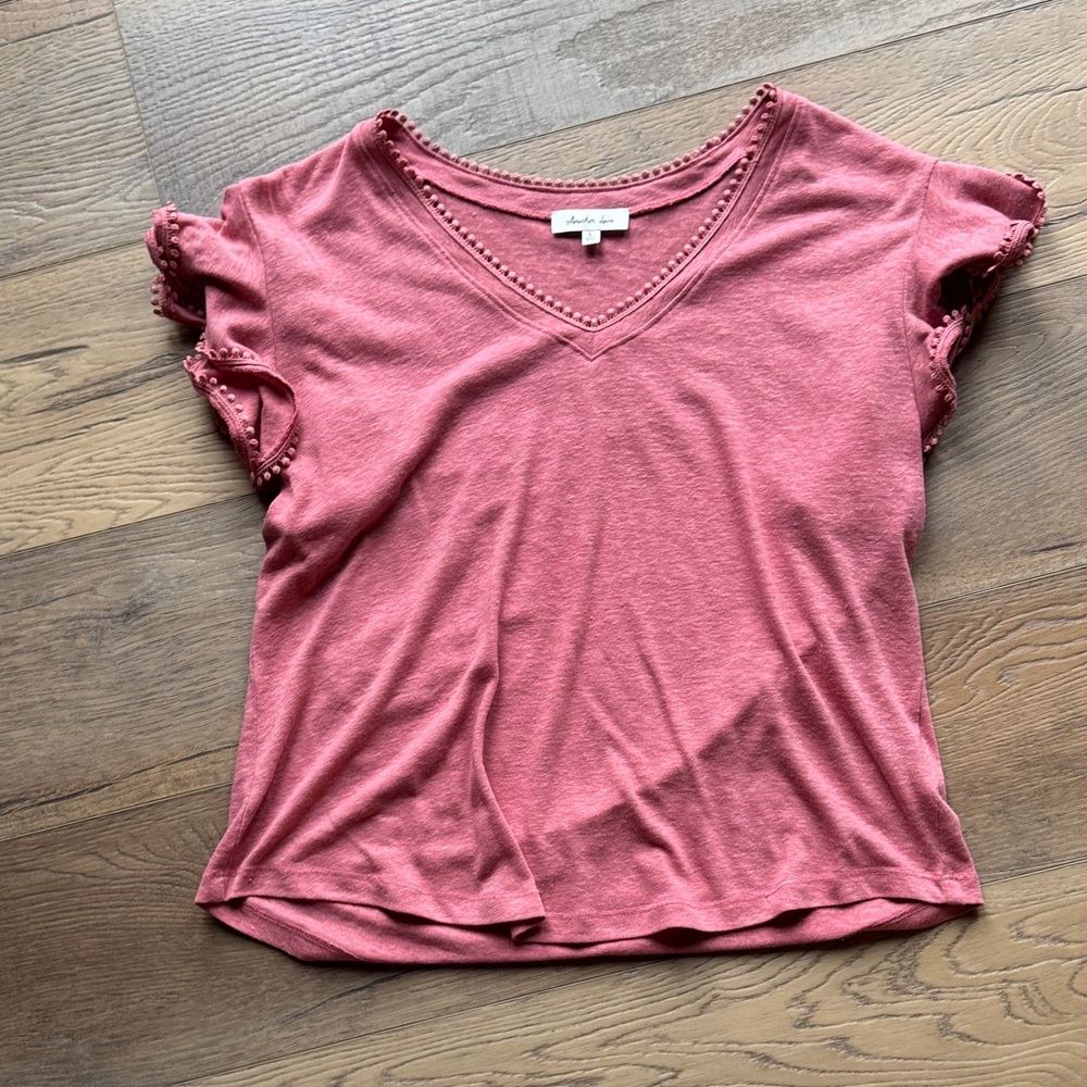 Another Love Mauve V-Neck Ruffle Sleeve Tee